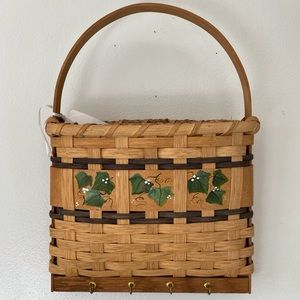 Vintage Handmade Hand Woven Hanging Mail Basket and Key Organizer Farmhouse 90s